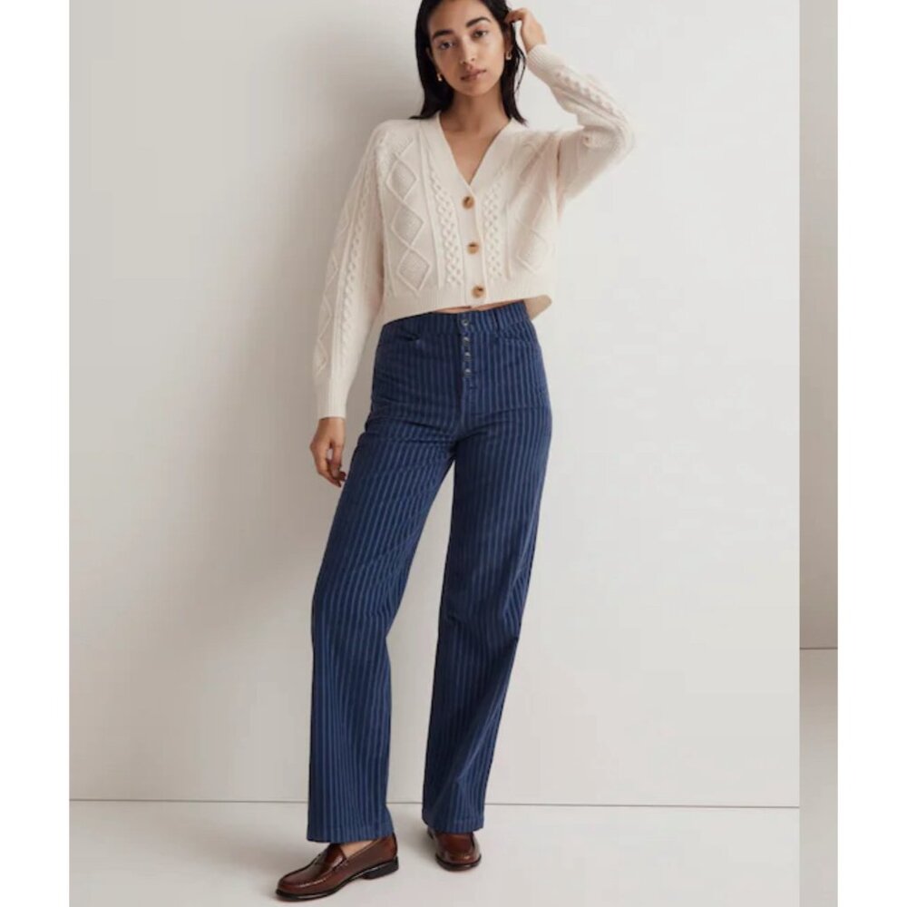 Madewell SZ 31 Emmett Wide Leg Corduroy Pants in Classic Indigo Navy NWT